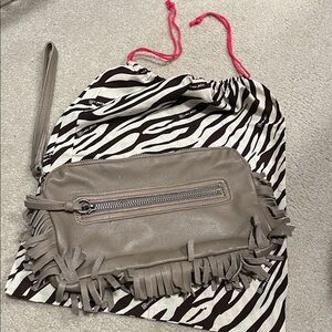Linea Pelle Taupe Leather Fringe Wristlet